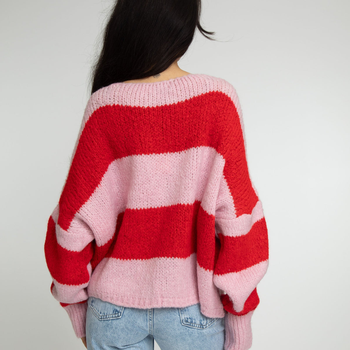 Cárdigan de Rayas con Escote en V y Moños