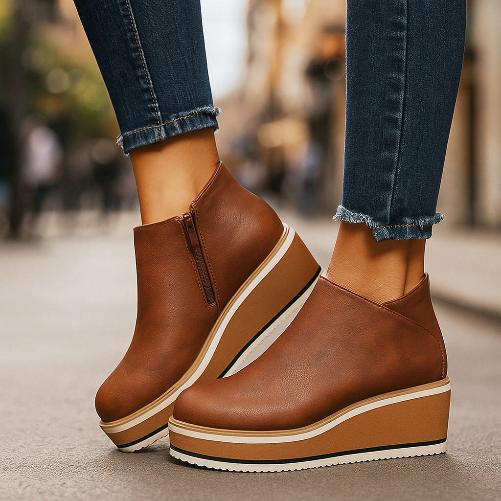 Botines de cuña con plataforma y cierre lateral para mujer