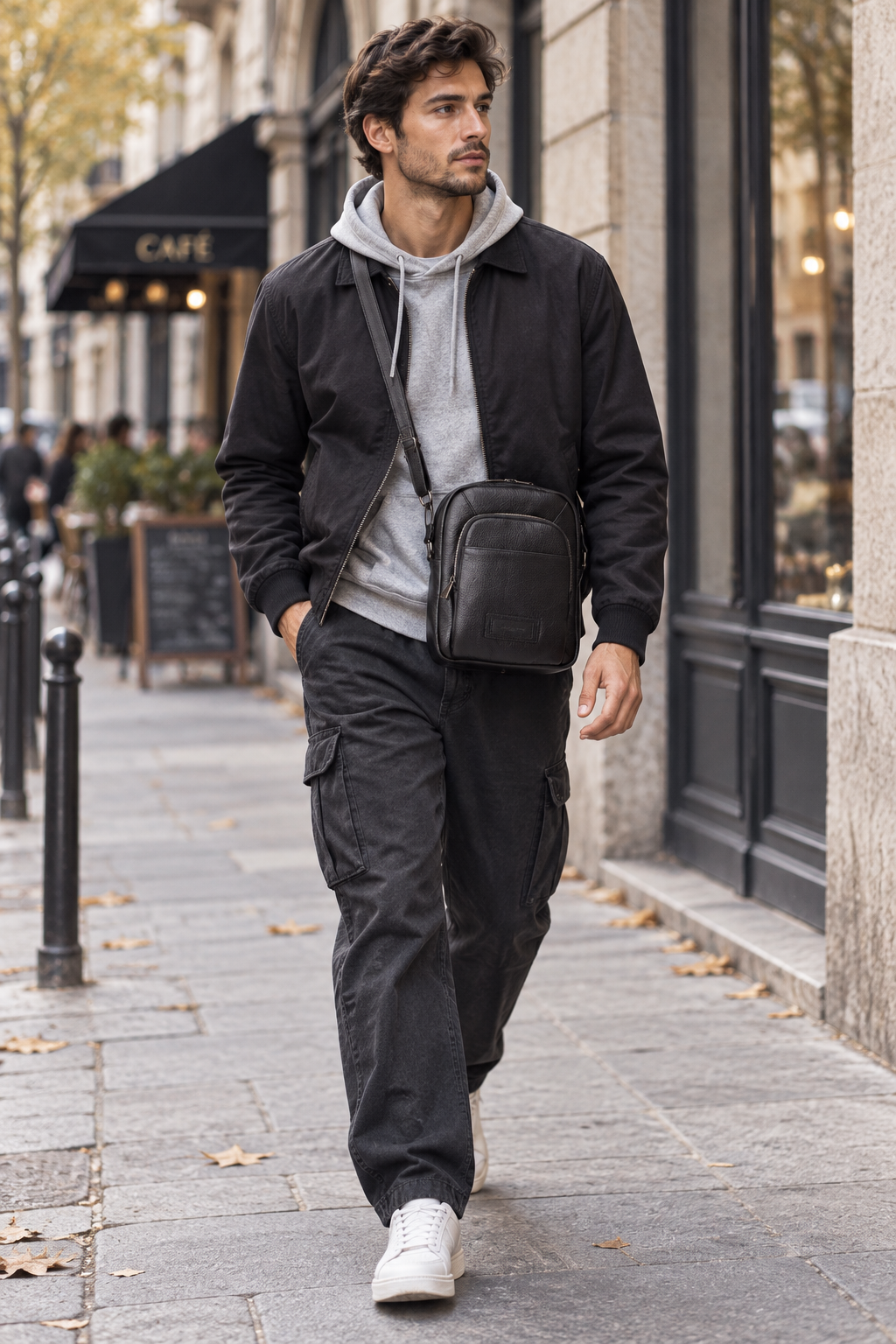 Bandolera para hombre de piel genuina