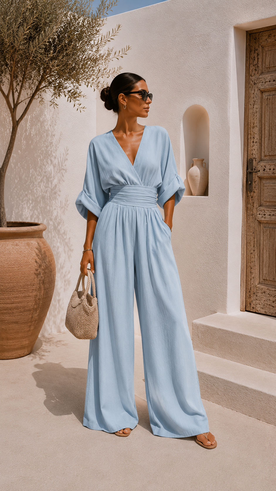 Valeria - Jumpsuit de chiffon con escote en V