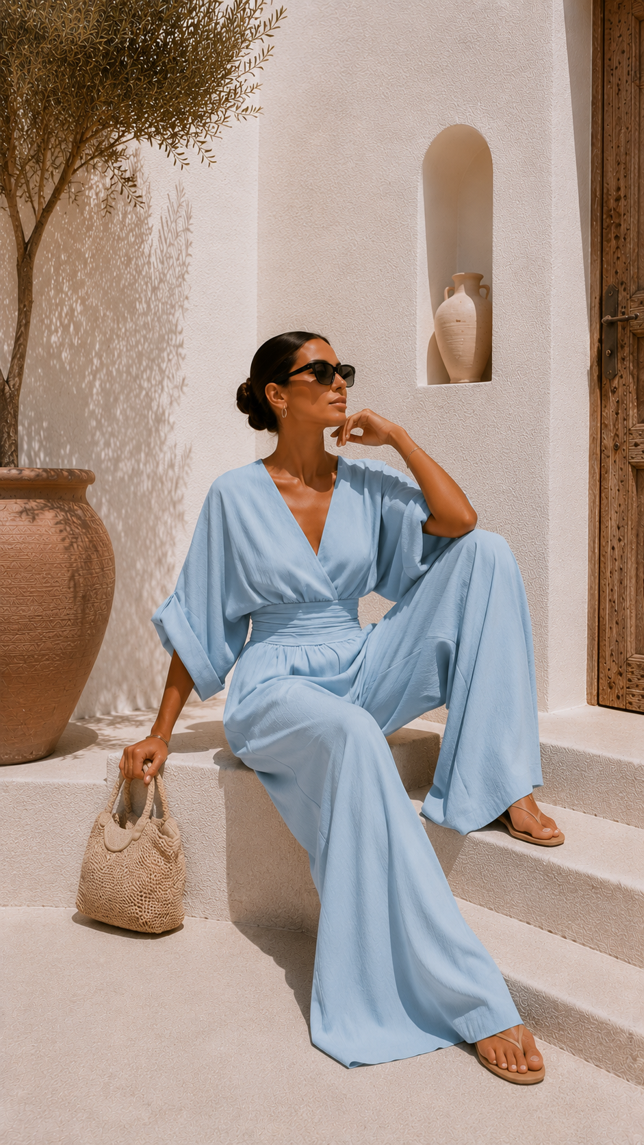 Valeria - Jumpsuit de chiffon con escote en V