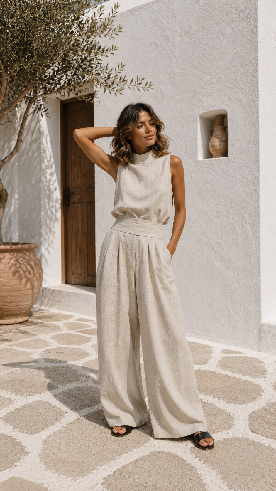 Antonella - Conjunto de top sin mangas y pantalones anchos