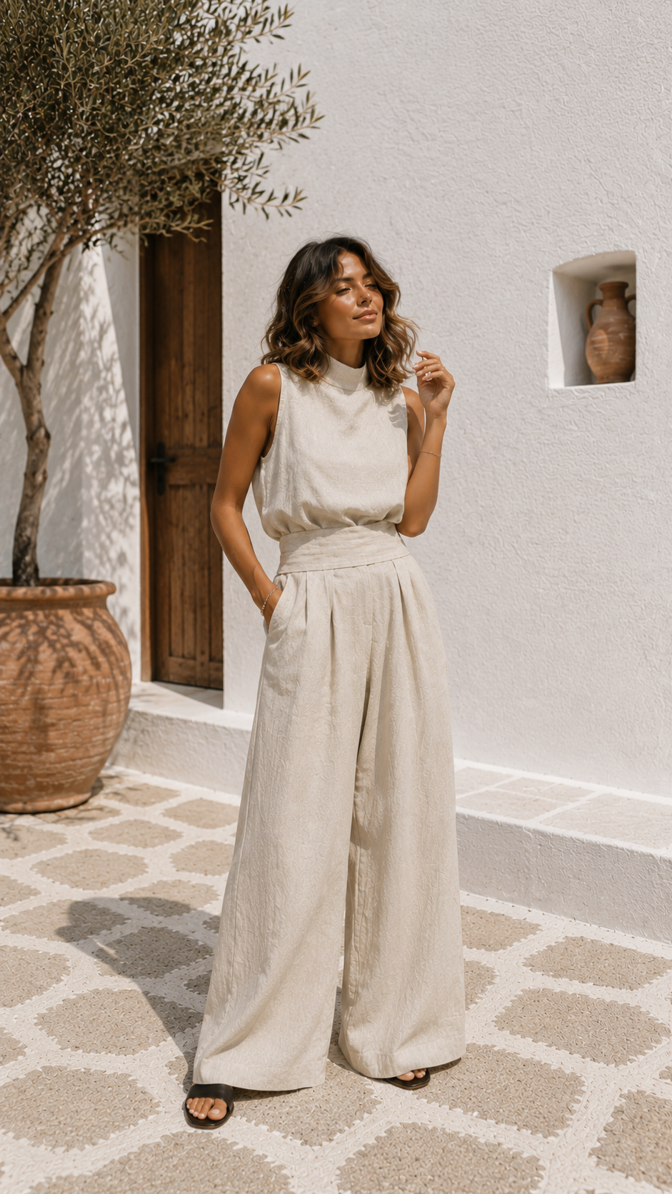 Antonella - Conjunto de top sin mangas y pantalones anchos