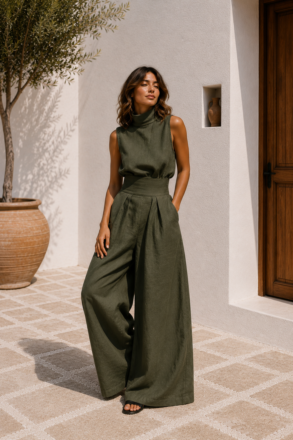 Antonella - Conjunto de top sin mangas y pantalones anchos