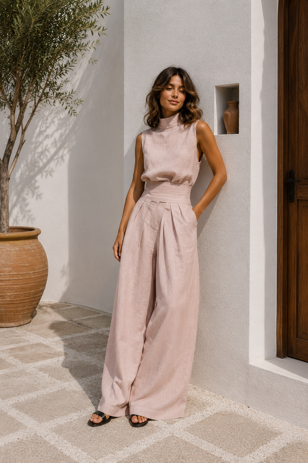 Antonella - Conjunto de top sin mangas y pantalones anchos