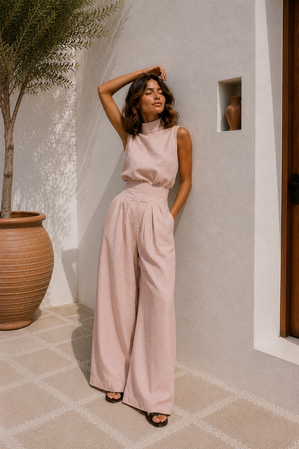 Antonella - Conjunto de top sin mangas y pantalones anchos