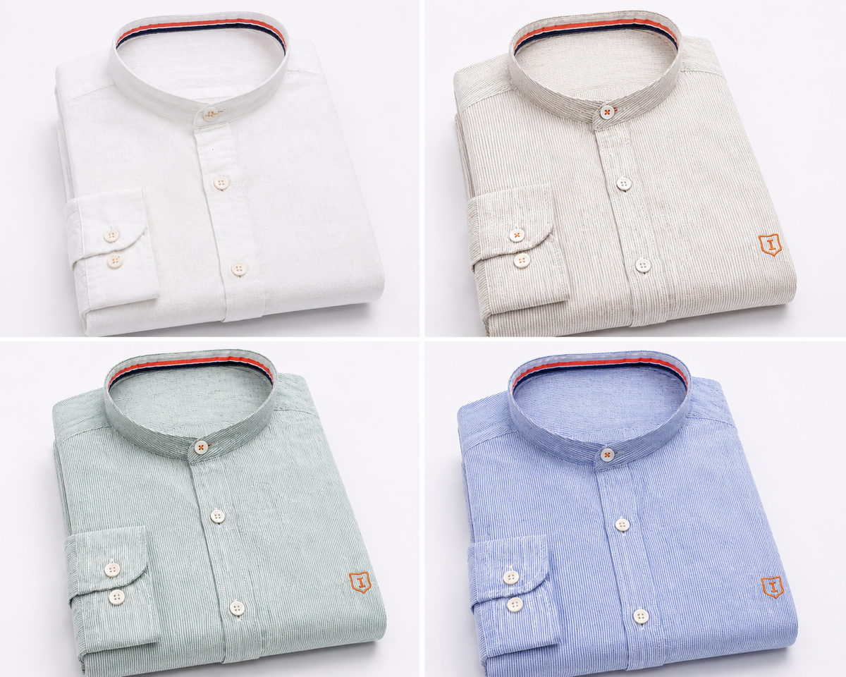 Camisa hombre manga larga cuello mao liso blanco