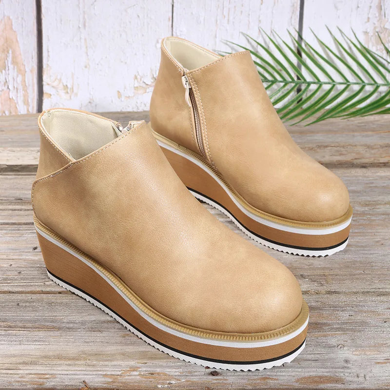 Botines de cuña con plataforma y cierre lateral para mujer