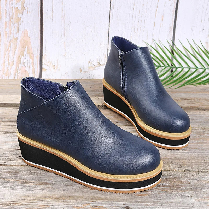 Botines de cuña con plataforma y cierre lateral para mujer