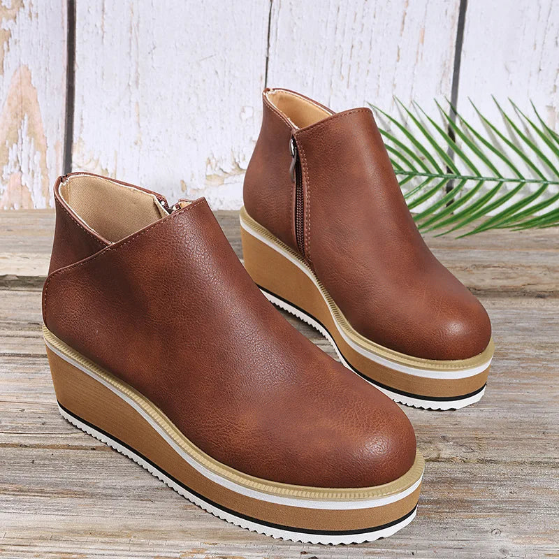 Botines de cuña con plataforma y cierre lateral para mujer