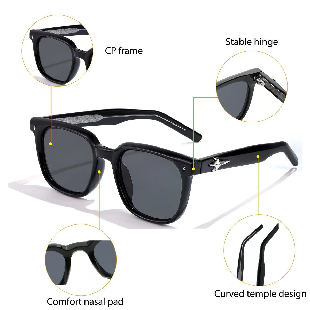 Lentes de sol cuadrados anchos para hombre