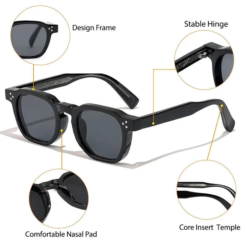 Lentes de sol cuadrados retro de metal para hombre