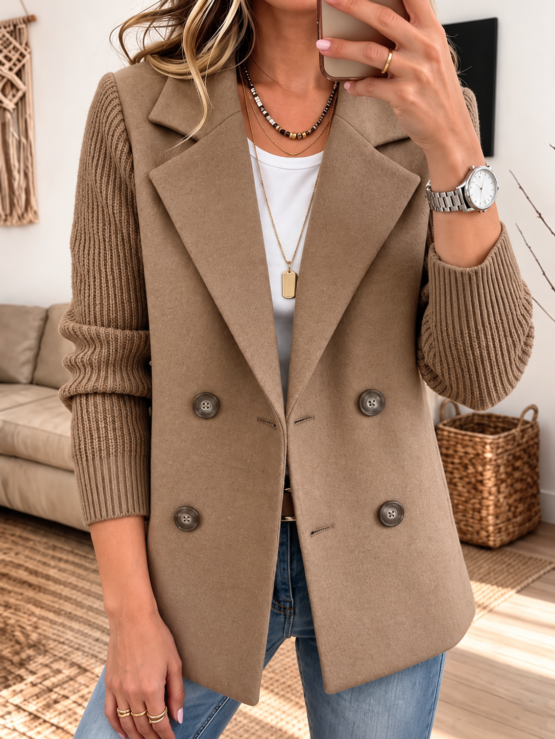 Blazer Simonetta color marrón con mangas tejidas para mujer