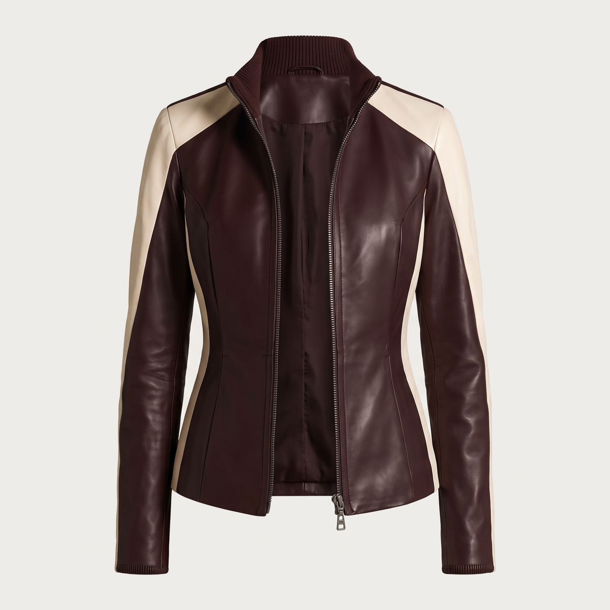 Marilena | Chamarra Bicolor Ajustada con Cuello Mao