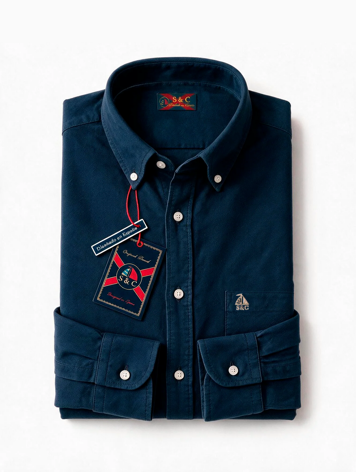 Camisa hombre manga larga Pana Azul Marino